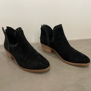 Vince Camuto Suede Heeled Ankle Booties, Black, Size 6.5M/37